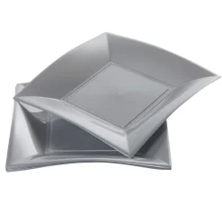 Best Gifi Assiette carrée 18x18 cm design incurvé argenté x6