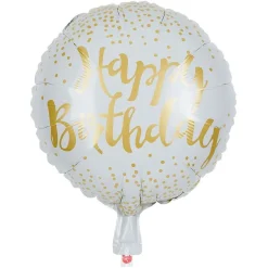 Best Gifi Ballon alu anniversaire Happy Birthday blanc et doré Ø45cm