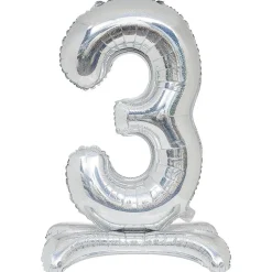 Best Gifi Ballon chiffre 3 doré ou argenté H80 cm avec support