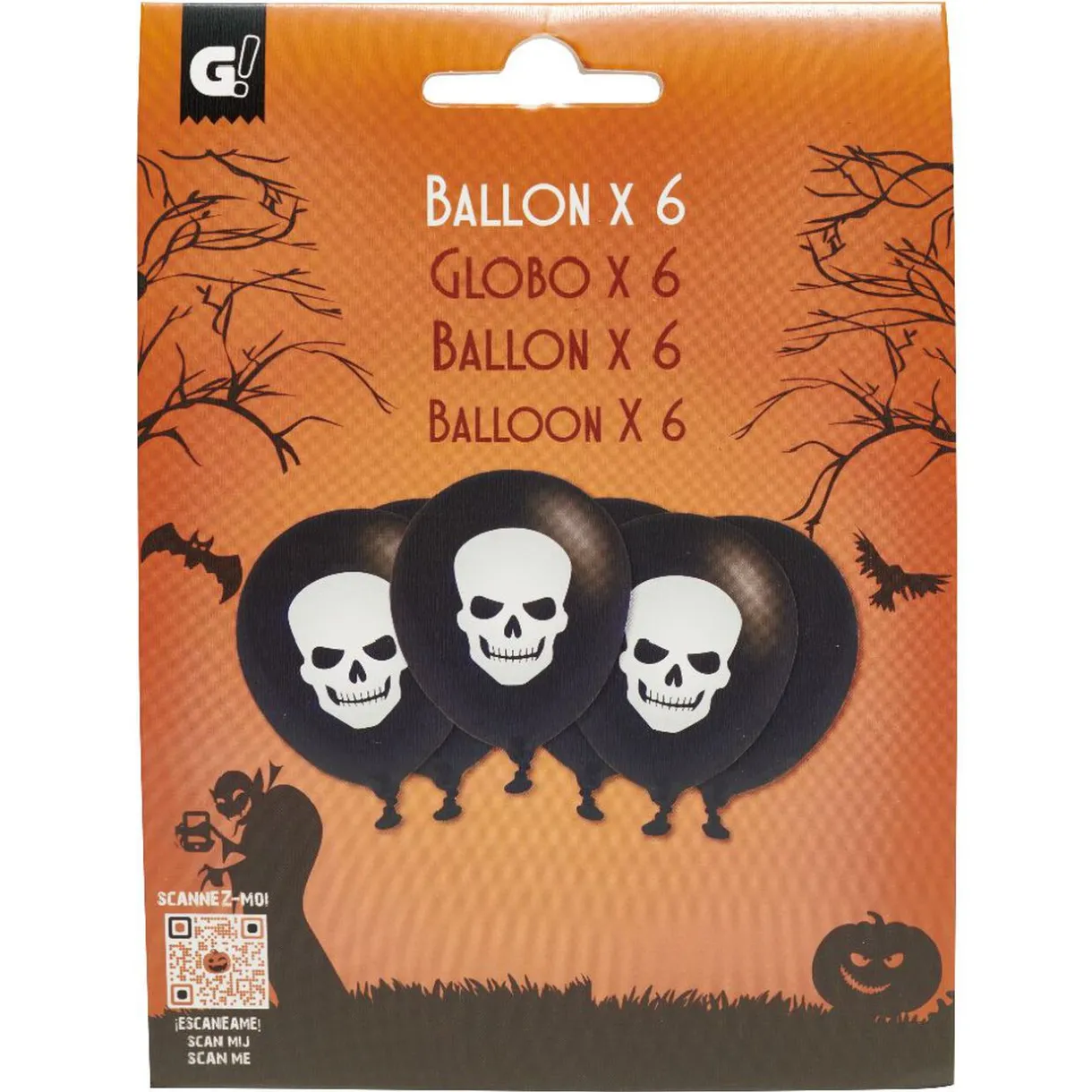 Best Gifi Ballon gonflable latex noir imprimé tête de mort blanc x6