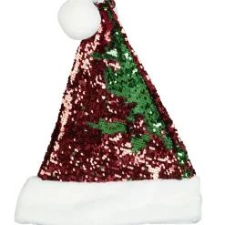 Gifi Bonnet de Noël à pompon sequin réversible rouge vert blanc^ Déguisement Et Tenue De Noël