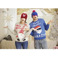 Gifi Bonnet de Noël Adulte en tricot lumineux^ Déguisement Et Tenue De Noël