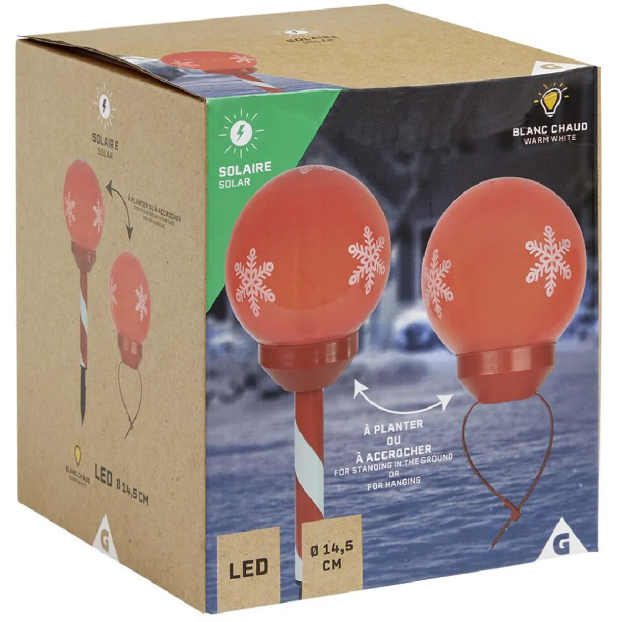 Gifi Borne lumineuse solaire 2en1 à planter et accrocher H42,5cm Ø14,5cm^ Décoration Extérieure De Noël