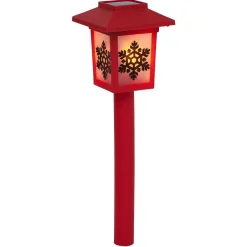 Gifi Borne solaire lanterne rouge vintage 10LED blanc chaud effet flamme H37cm^ Décoration Extérieure De Noël