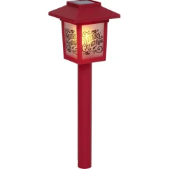 Gifi Borne solaire lanterne rouge vintage 10LED blanc chaud effet flamme H37cm^ Décoration Extérieure De Noël