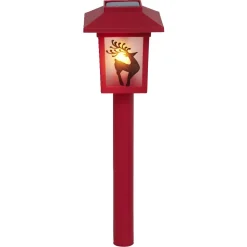 Gifi Borne solaire lanterne rouge vintage 10LED blanc chaud effet flamme H37cm^ Décoration Extérieure De Noël
