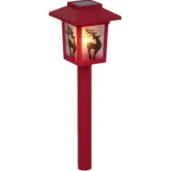 Gifi Borne solaire lanterne rouge vintage 10LED blanc chaud effet flamme H37cm^ Décoration Extérieure De Noël