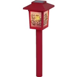 Gifi Borne solaire lanterne rouge vintage 10LED blanc chaud effet flamme H37cm^ Décoration Extérieure De Noël