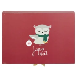Gifi Boîte cadeau rectangulaire à motif hibou Joyeux Noël^ Loisirs Créatifs Et Emballage Cadeau