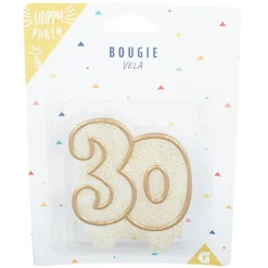 Sale Gifi Bougie anniversaire chiffre 30 doré pailleté