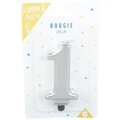 Sale Gifi Bougie anniversaire chiffre 1 mat argenté