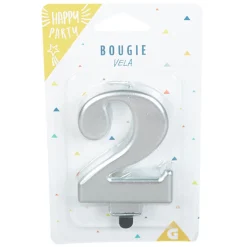 New Gifi Bougie anniversaire chiffre 2 mat argenté