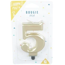 Hot Gifi Bougie anniversaire chiffre 5 mat doré