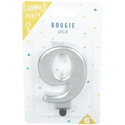 Clearance Gifi Bougie anniversaire chiffre 9 mat argenté