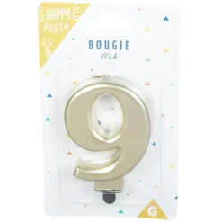 Discount Gifi Bougie anniversaire chiffre 9 mat doré