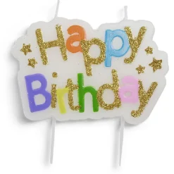 Sale Gifi Bougie anniversaire Happy Birthday bannière multicolore et doré