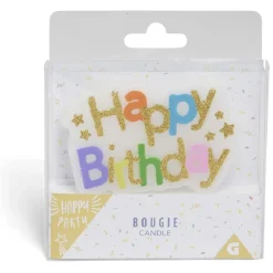 Sale Gifi Bougie anniversaire Happy Birthday bannière multicolore et doré