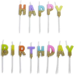 Clearance Gifi Bougie anniversaire lettres Happy Birthday multicolore et doré