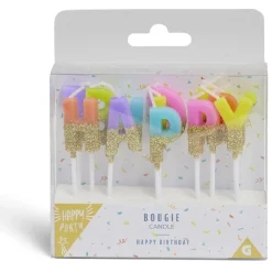 Clearance Gifi Bougie anniversaire lettres Happy Birthday multicolore et doré