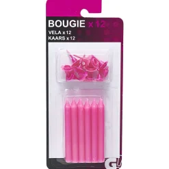 New Gifi Bougie d'anniversaire rose avec support x 12