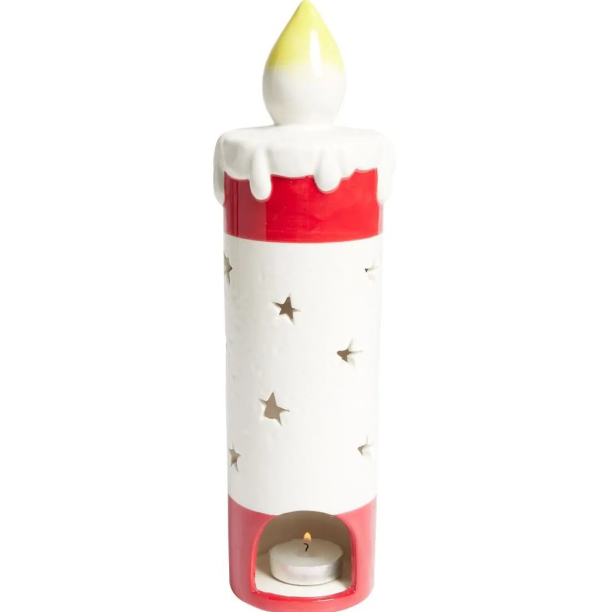 Gifi Bougie de Noël en céramique rouge et blanc Ø8,5xH29,5cm^ Décoration Intérieure De Noël