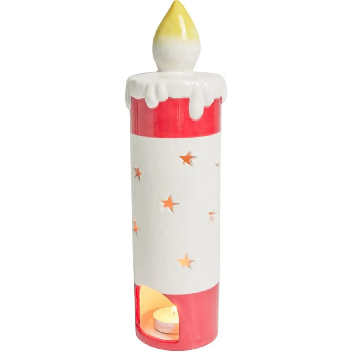 Gifi Bougie de Noël en céramique rouge et blanc Ø8,5xH29,5cm^ Décoration Intérieure De Noël