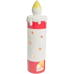 Gifi Bougie de Noël en céramique rouge et blanc Ø8,5xH29,5cm^ Décoration Intérieure De Noël