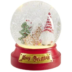 Gifi Boule à neige lumineuse Merry Christmas gnome et sapin Ø10xH12cm^ Décoration Intérieure De Noël