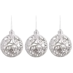 Gifi Boule de Noël ajourée motif arabesque pailleté argenté Ø8 cm x3^ Décoration Sapin