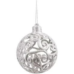 Gifi Boule de Noël ajourée motif arabesque pailleté argenté Ø8 cm x3^ Décoration Sapin