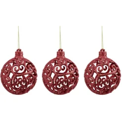Gifi Boule de Noël ajourée motif arabesque pailleté rouge Ø8 cm x3^ Décoration Sapin