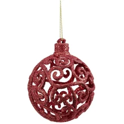 Gifi Boule de Noël ajourée motif arabesque pailleté rouge Ø8 cm x3^ Décoration Sapin