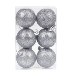 Gifi Boule de Noël argentée pailletée x6^ Décoration Sapin