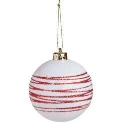 Outlet Gifi Boule de Noël blanche spirale rouge pailleté Ø8cm
