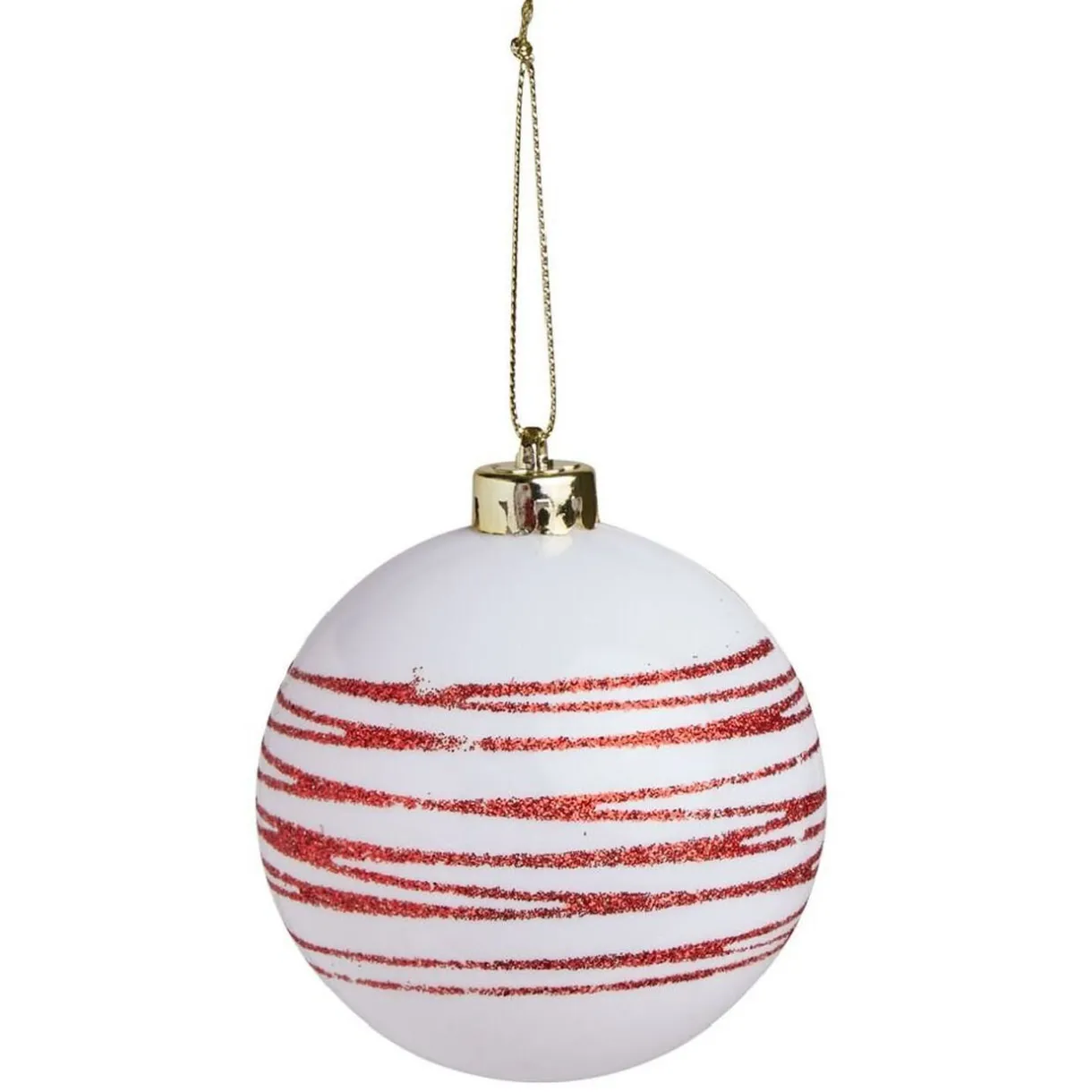 Outlet Gifi Boule de Noël blanche spirale rouge pailleté Ø8cm