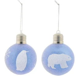 Gifi Boule de Noël design hiver flocon pingouin ours bleu et blanc x2^ Décoration Sapin