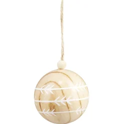 Gifi Boule de Noël en bois motif géométriques naturel et blanc Ø6cm^ Décoration Sapin