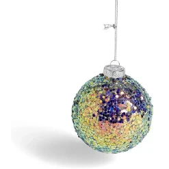 Gifi Boule de Noël en verre à paillettes irisé vert Ø8cm^ Décoration Sapin