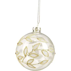 Gifi Boule de Noël en verre décor feuille doré pailleté Ø8cm^ Décoration Sapin
