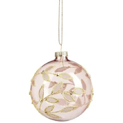 Gifi Boule de Noël en verre décor feuille doré pailleté Ø8cm^ Décoration Sapin