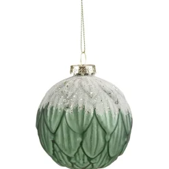 Gifi Boule de Noël en verre décor feuillage vert et givre Ø8cm^ Décoration Sapin