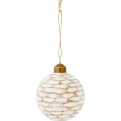 Gifi Boule de Noël en verre design écorce marron et blanc Ø8cm^ Décoration Sapin