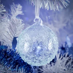 Gifi Boule de Noël en verre effet perlé bleu transparent Ø8cm^ Décoration Sapin