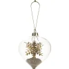 Gifi Boule de Noël en verre forme goutte déco flocon et paillette doré^ Décoration Sapin