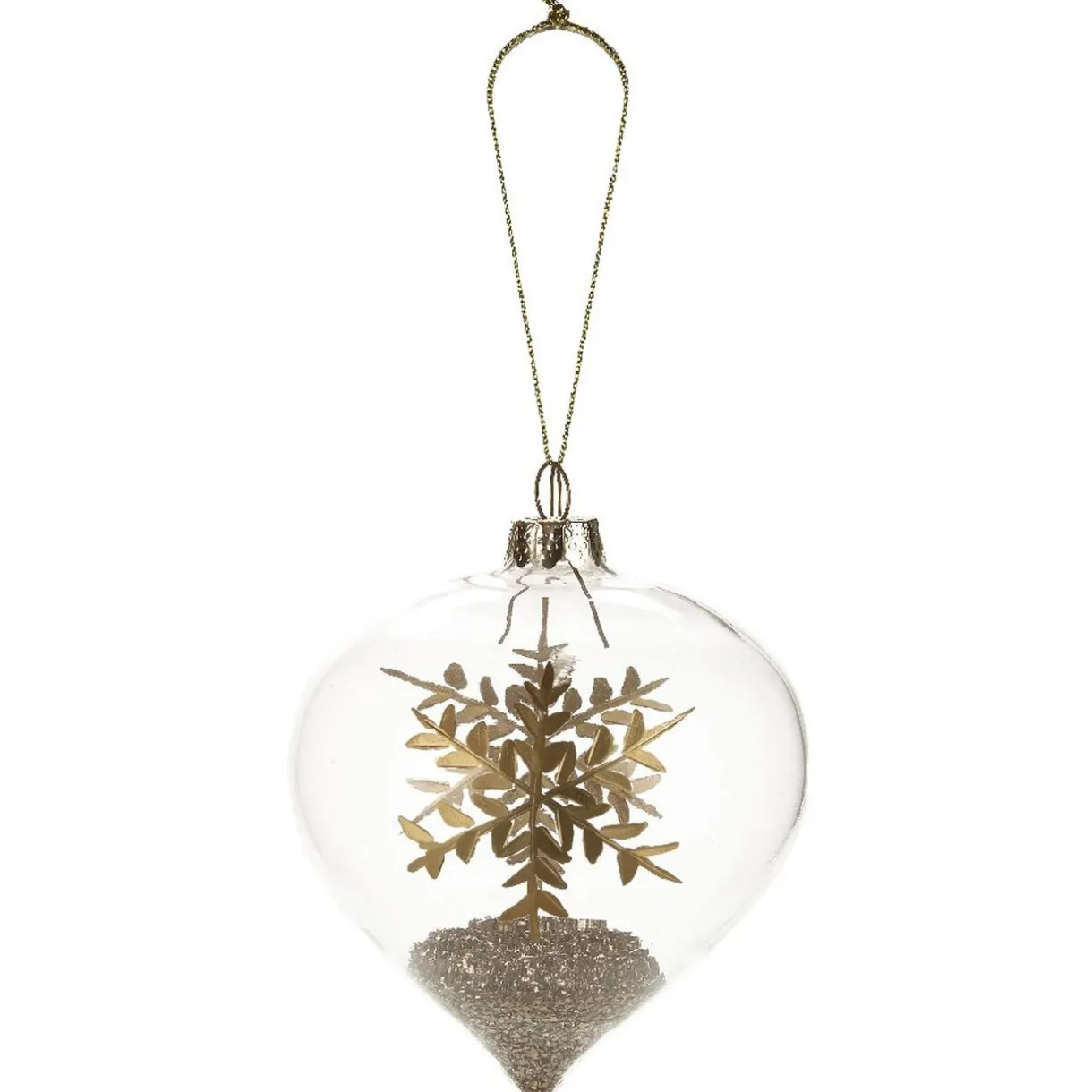 Gifi Boule de Noël en verre forme goutte déco flocon et paillette doré^ Décoration Sapin