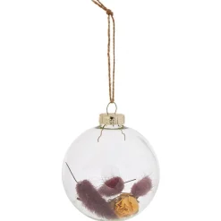 Gifi Boule de Noël en verre intérieur fleurs séchées jaune et rouge Ø8cm^ Décoration Sapin