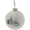 Gifi Boule de Noël en verre paysage blanc et noir Ø8cm^ Décoration Sapin