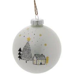 Gifi Boule de Noël en verre paysage blanc et noir Ø8cm^ Décoration Sapin