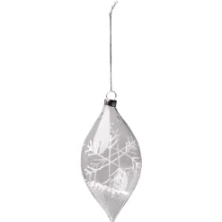 Gifi Boule de Noël en verre transparent forme goutte motif flocon blanc^ Décoration Sapin