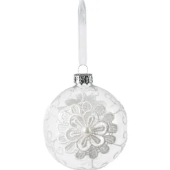 Gifi Boule de Noël en verre transparent et dentelle blanche^ Décoration Sapin